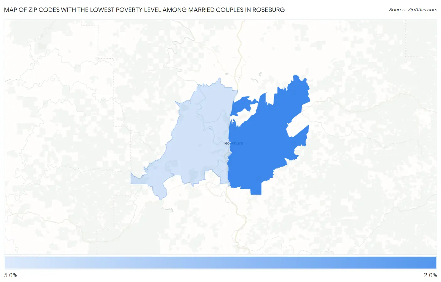 Zip Codes with the Lowest Poverty Level Among Married Couples in Roseburg Map