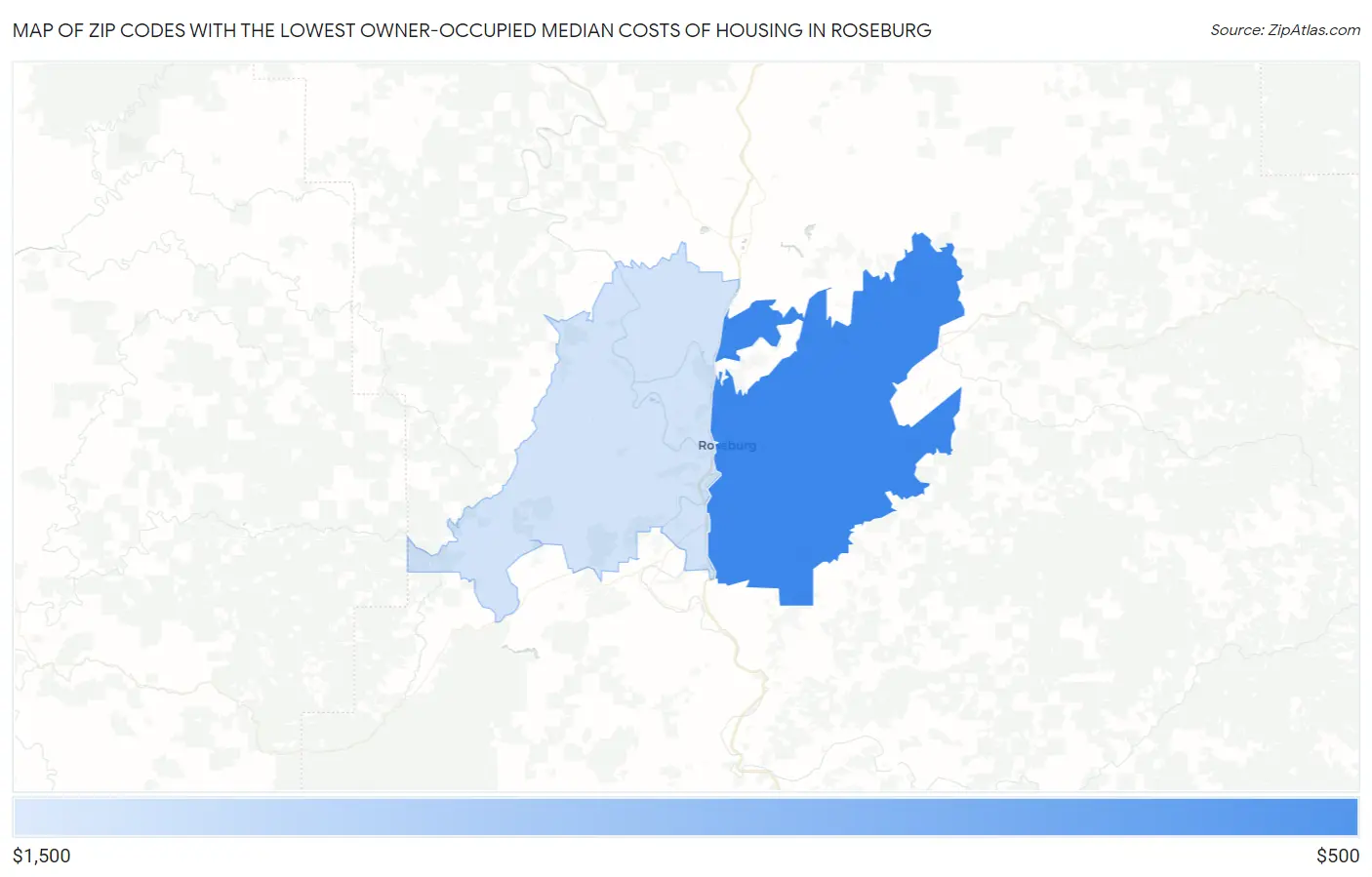 Zip Codes with the Lowest Owner-Occupied Median Costs of Housing in Roseburg Map