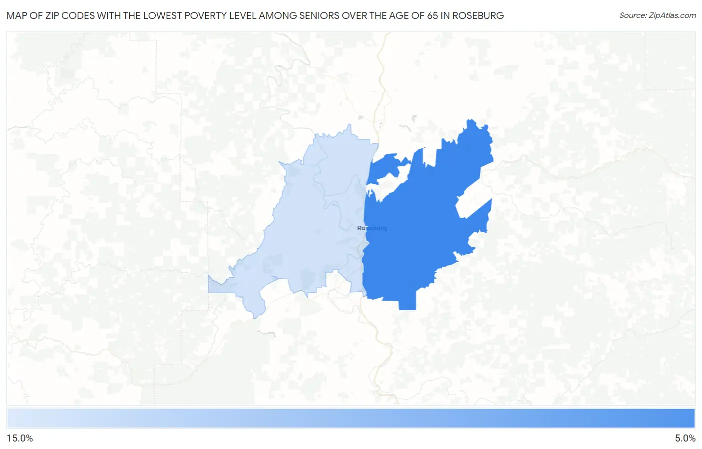 Zip Codes with the Lowest Poverty Level Among Seniors Over the Age of 65 in Roseburg Map