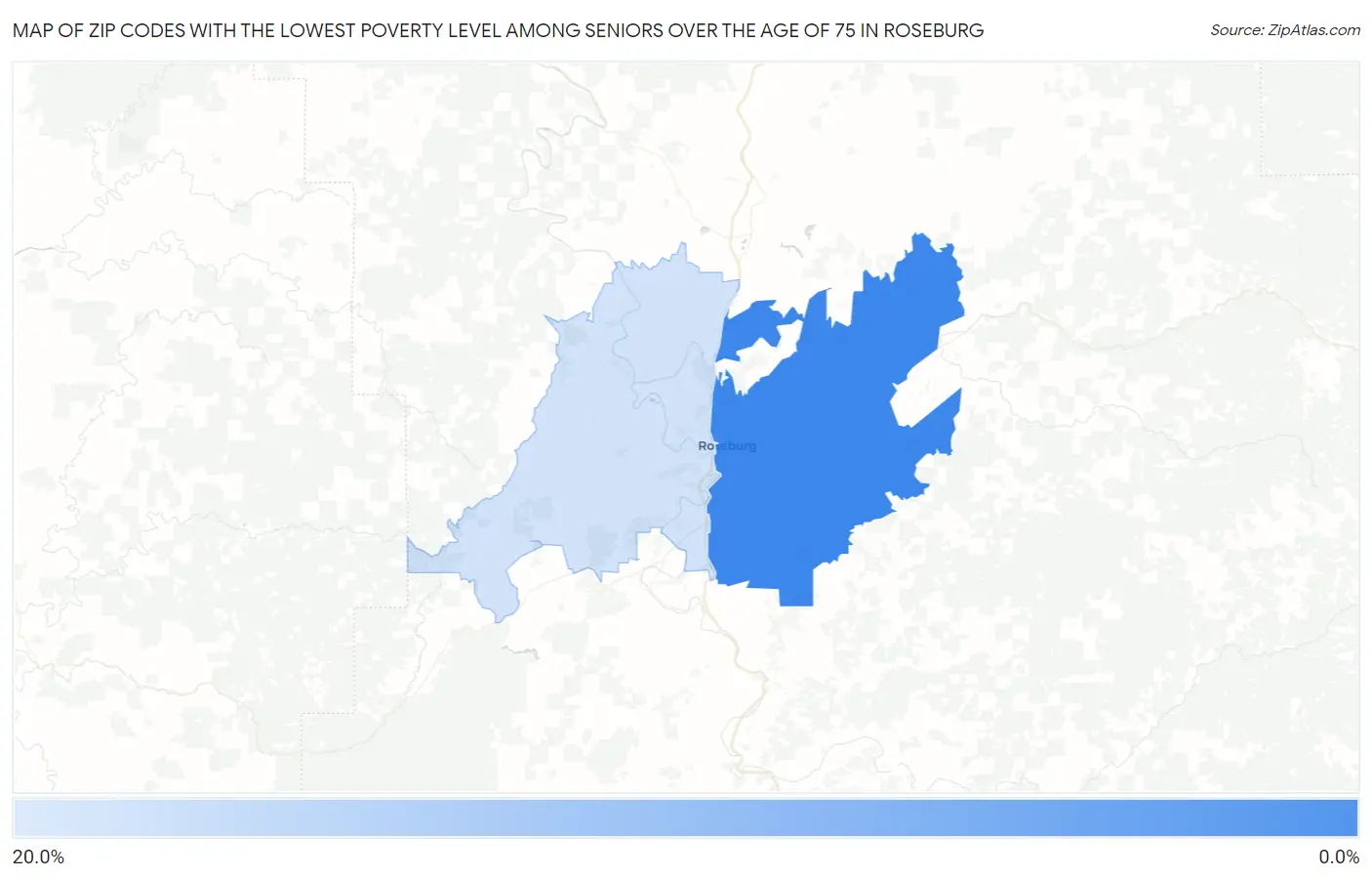 Zip Codes with the Lowest Poverty Level Among Seniors Over the Age of 75 in Roseburg Map