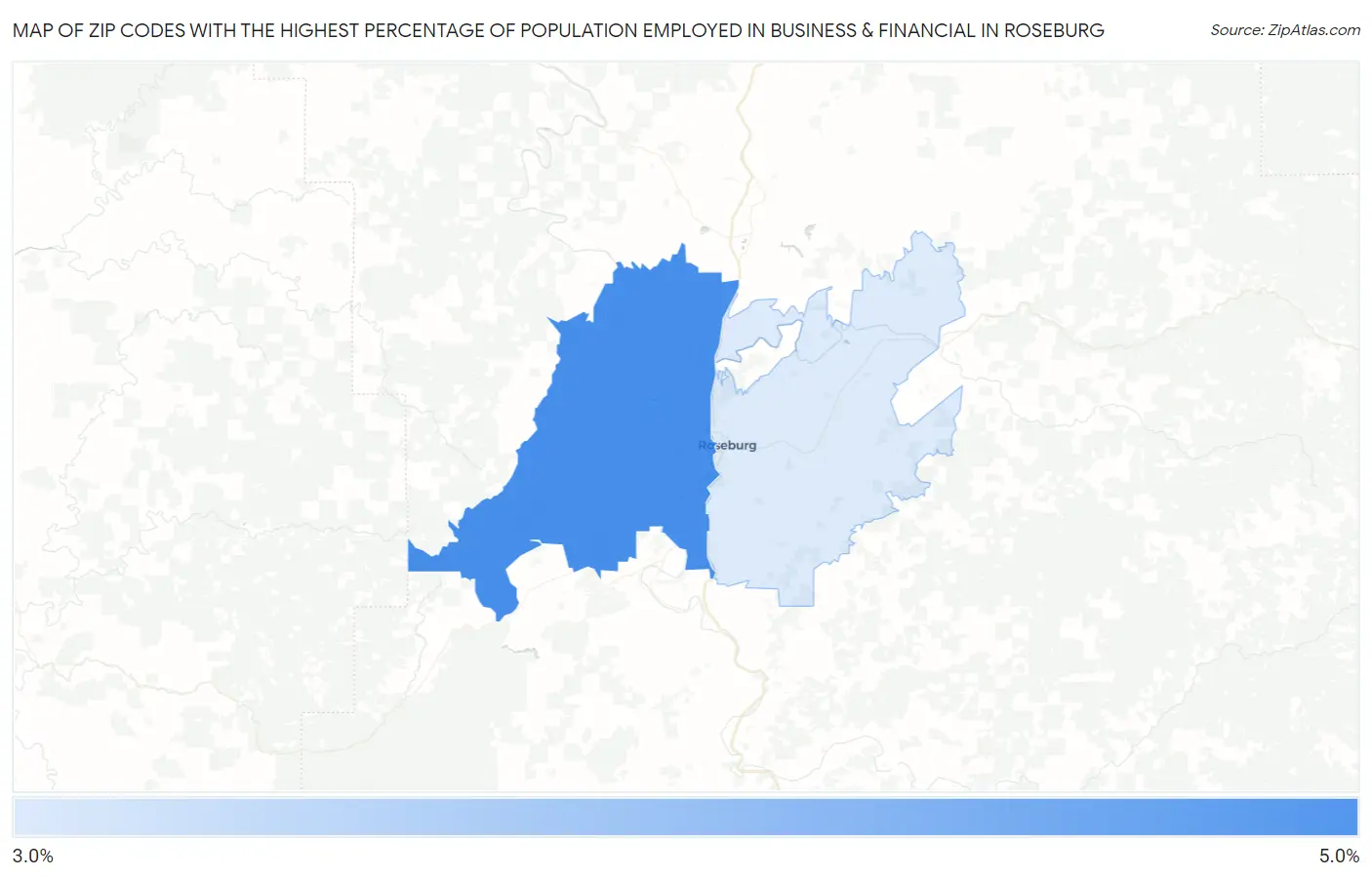 Zip Codes with the Highest Percentage of Population Employed in Business & Financial in Roseburg Map