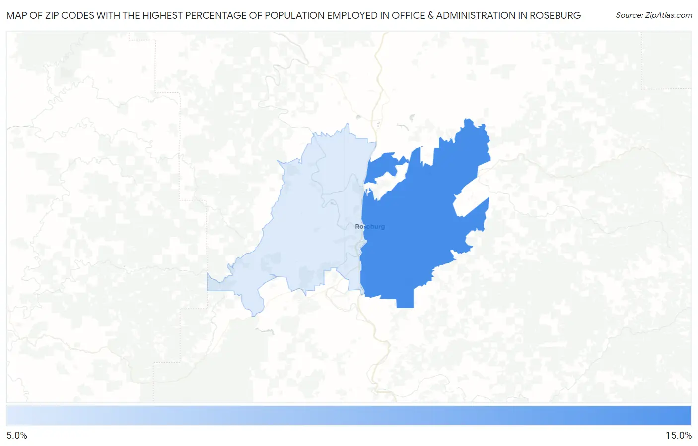 Zip Codes with the Highest Percentage of Population Employed in Office & Administration in Roseburg Map