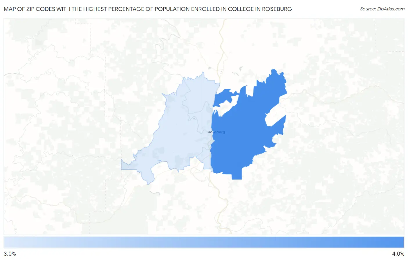 Zip Codes with the Highest Percentage of Population Enrolled in College in Roseburg Map
