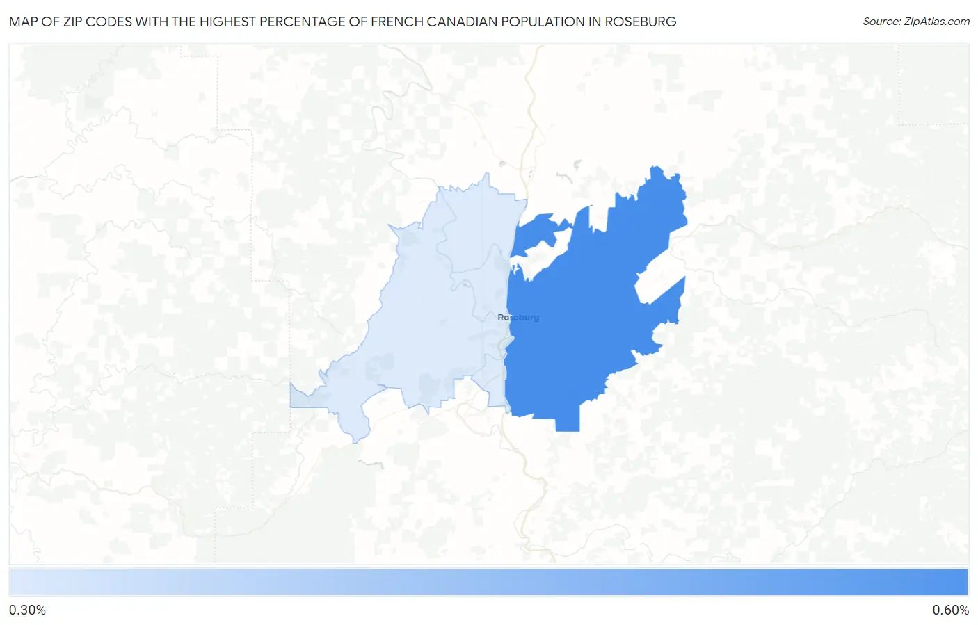 Zip Codes with the Highest Percentage of French Canadian Population in Roseburg Map