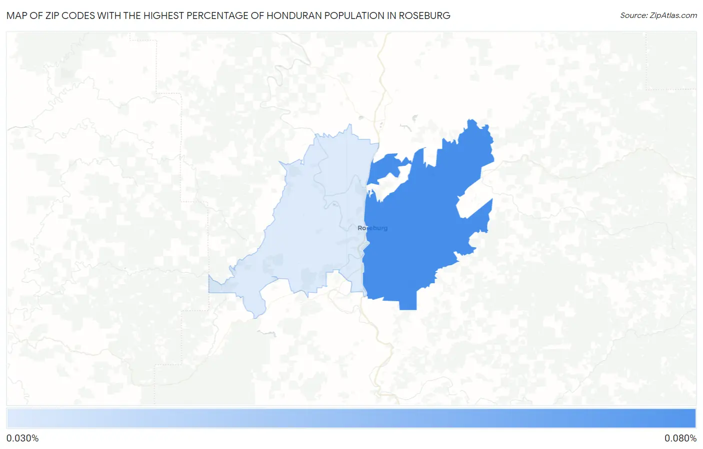 Zip Codes with the Highest Percentage of Honduran Population in Roseburg Map