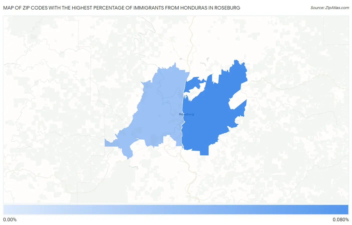 Zip Codes with the Highest Percentage of Immigrants from Honduras in Roseburg Map