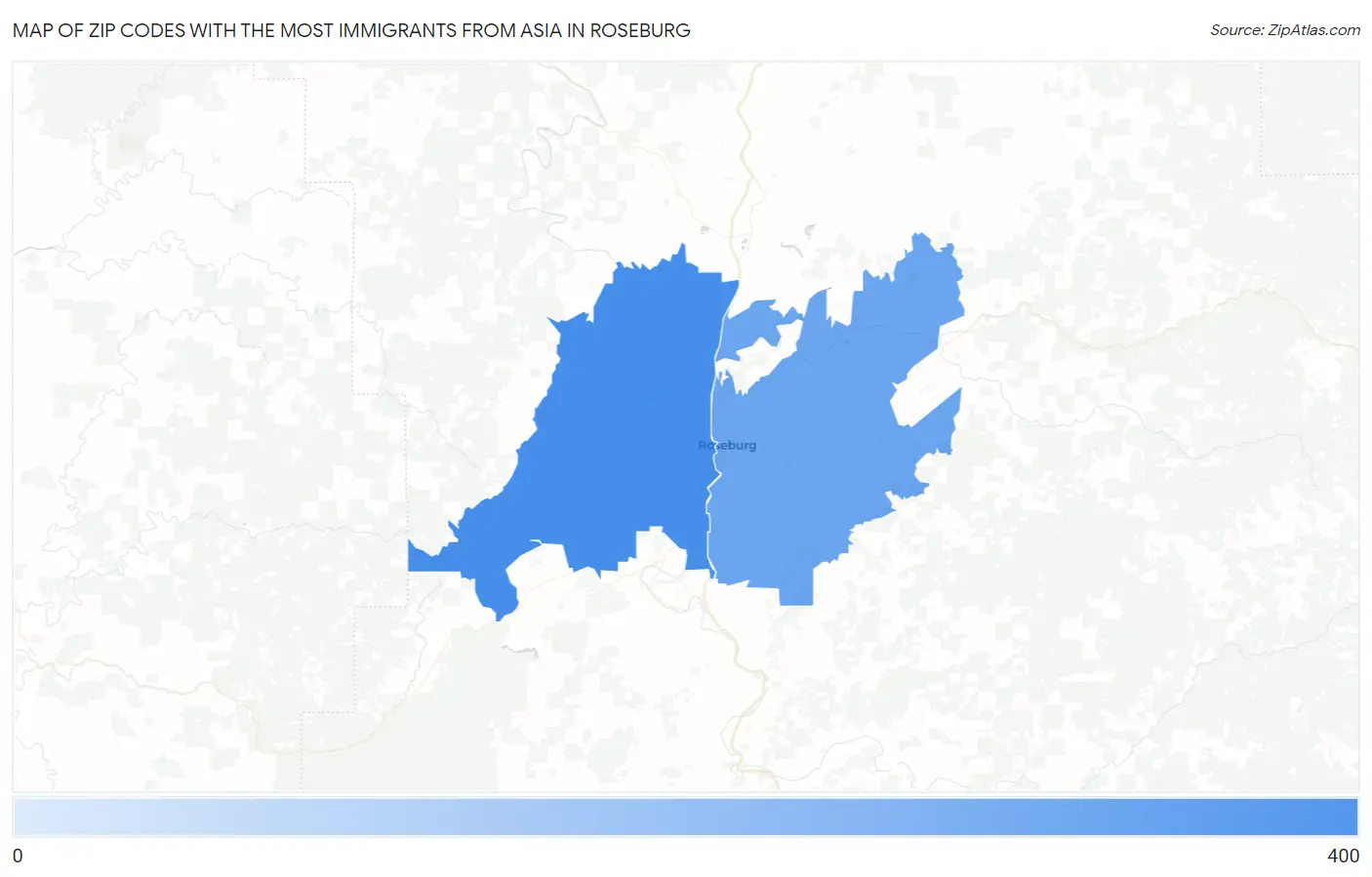 Zip Codes with the Most Immigrants from Asia in Roseburg Map