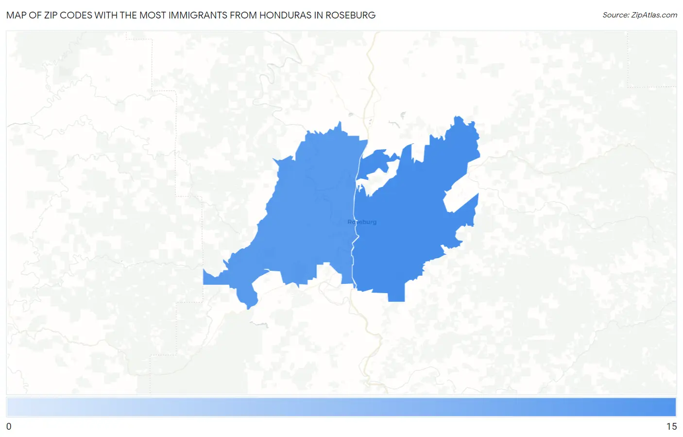 Zip Codes with the Most Immigrants from Honduras in Roseburg Map