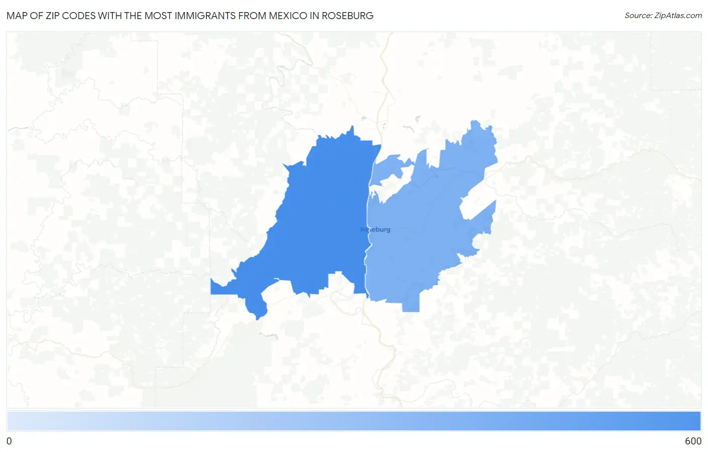 Zip Codes with the Most Immigrants from Mexico in Roseburg Map