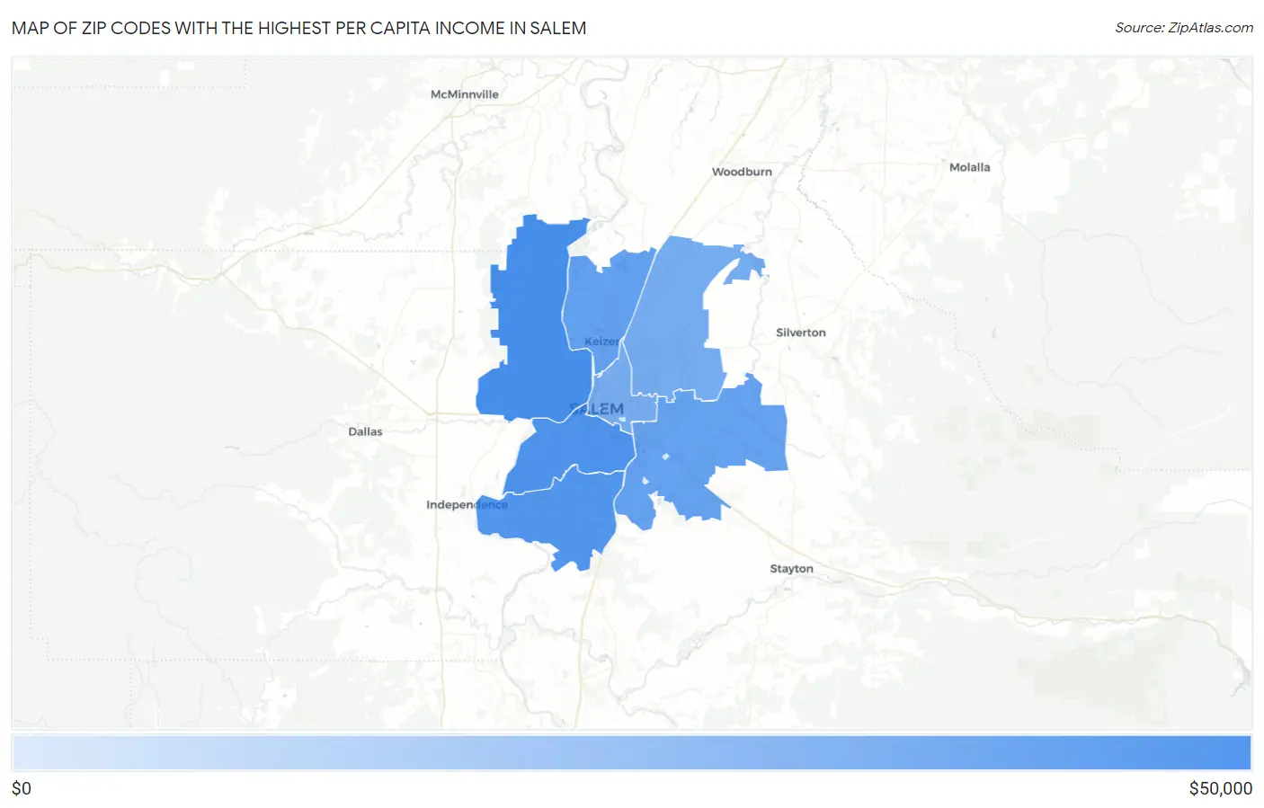 Zip Codes with the Highest Per Capita Income in Salem Map