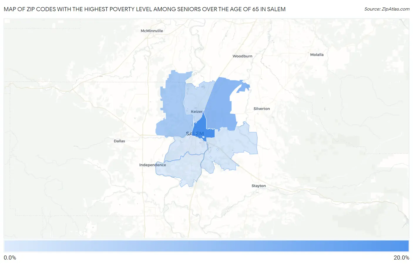 Zip Codes with the Highest Poverty Level Among Seniors Over the Age of 65 in Salem Map