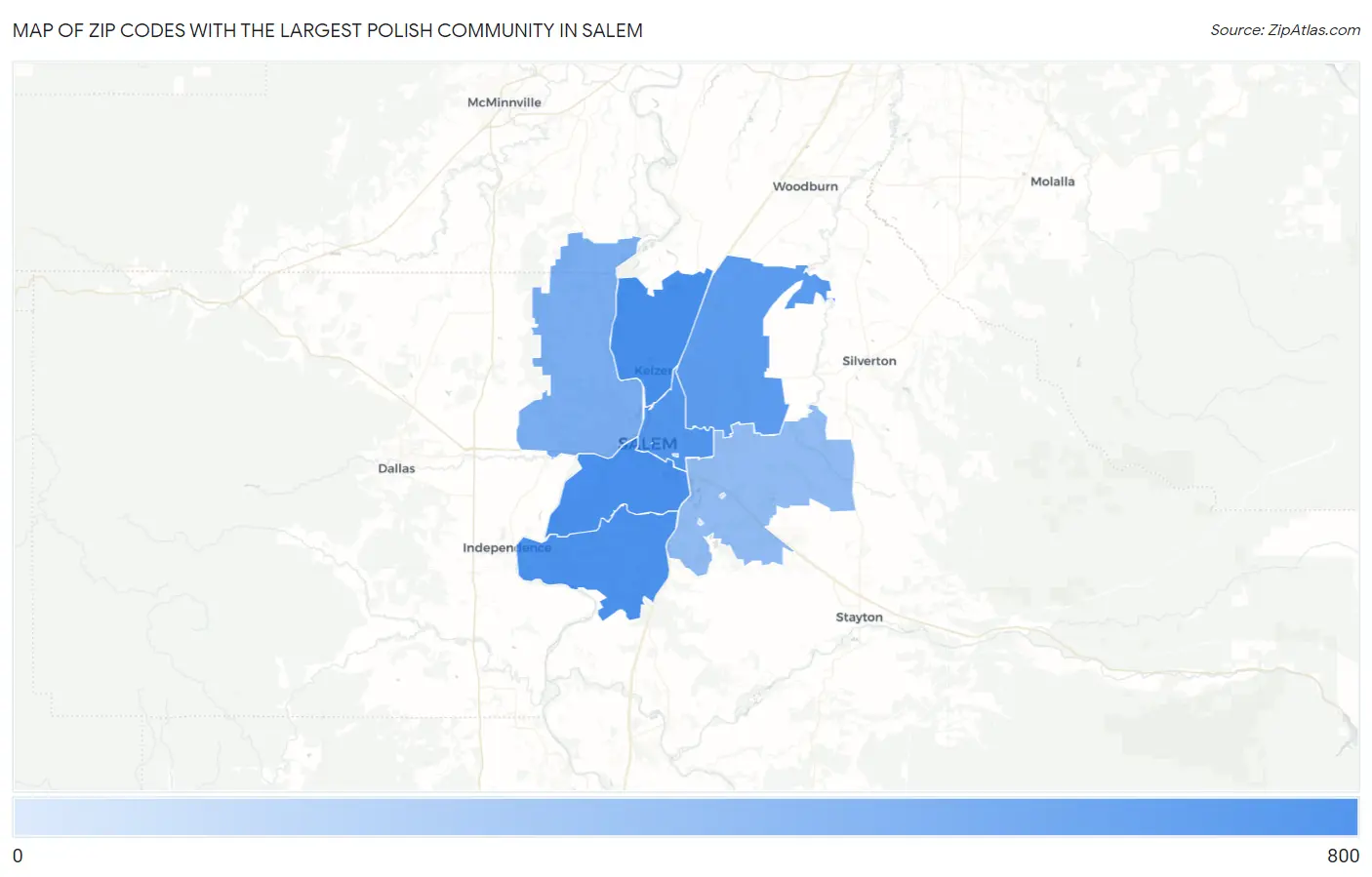 Zip Codes with the Largest Polish Community in Salem Map