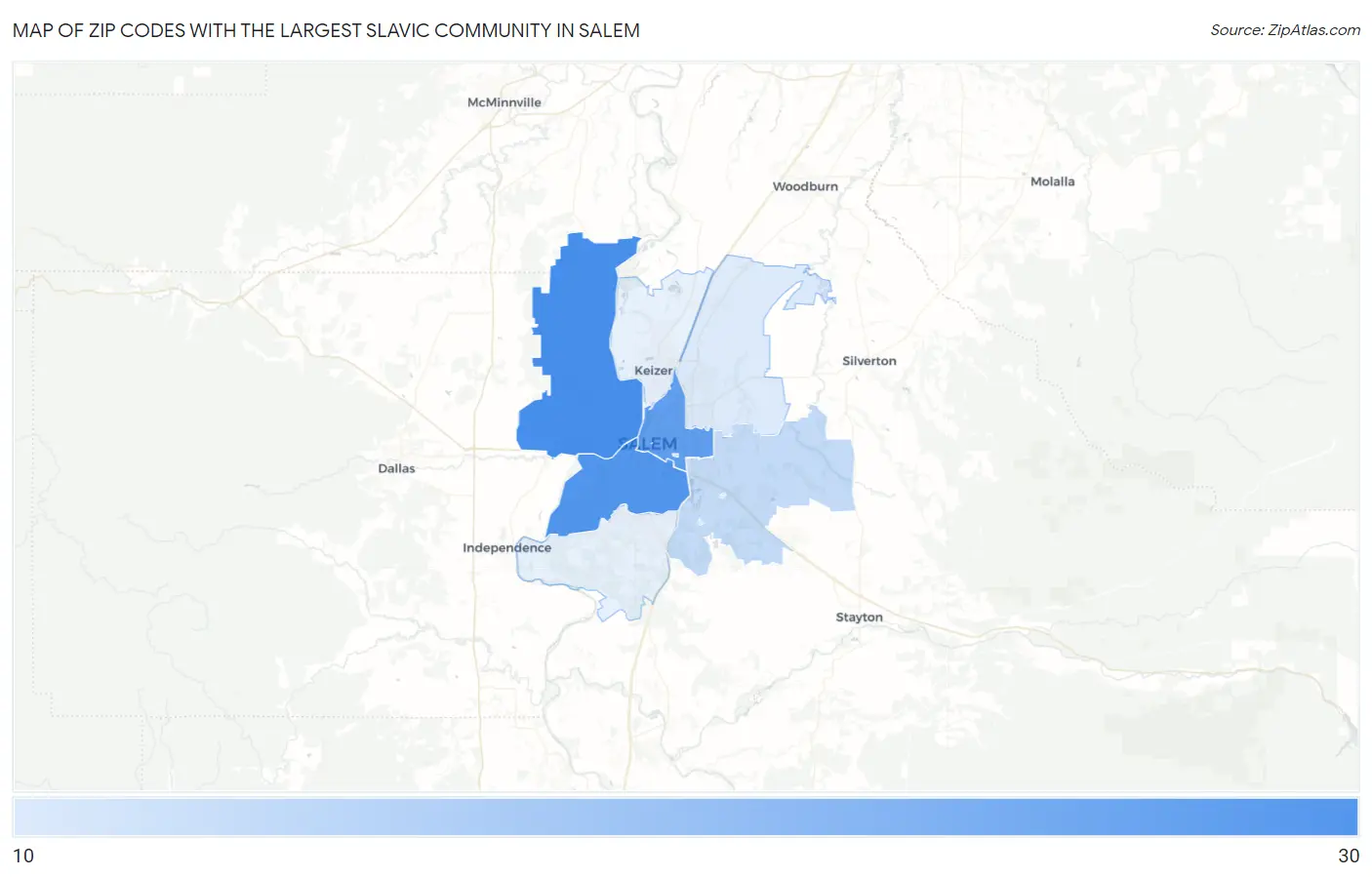 Zip Codes with the Largest Slavic Community in Salem Map