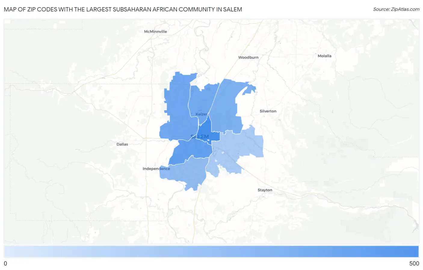 Zip Codes with the Largest Subsaharan African Community in Salem Map