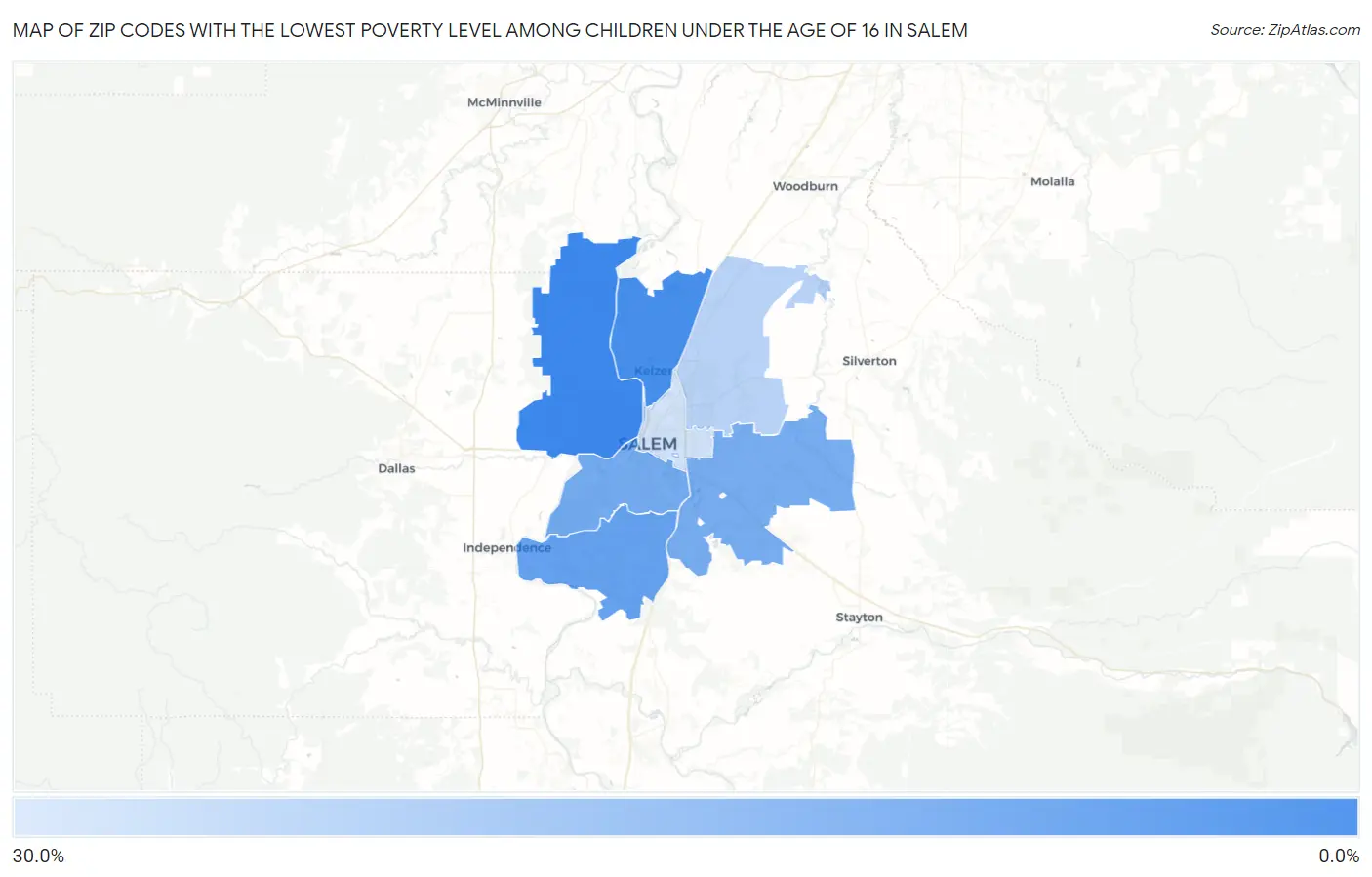 Zip Codes with the Lowest Poverty Level Among Children Under the Age of 16 in Salem Map