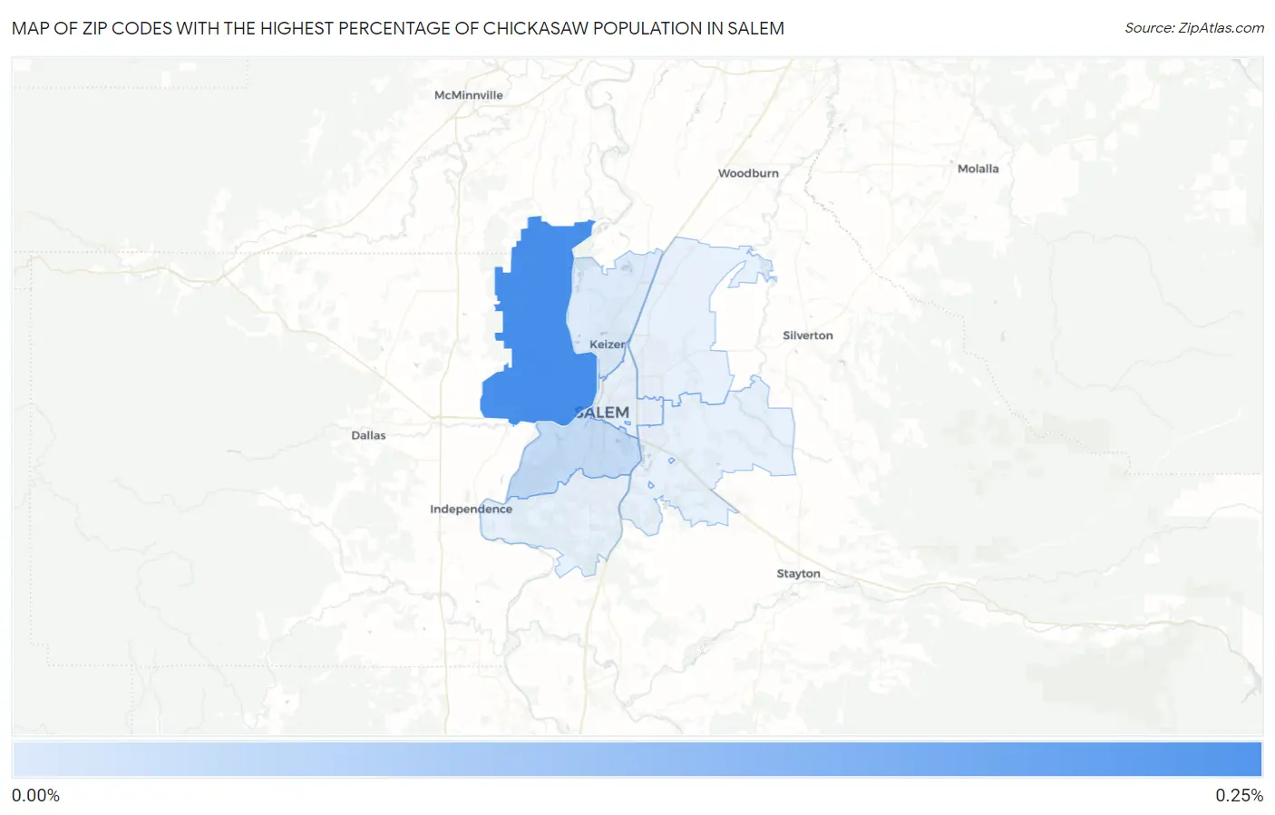 Zip Codes with the Highest Percentage of Chickasaw Population in Salem Map