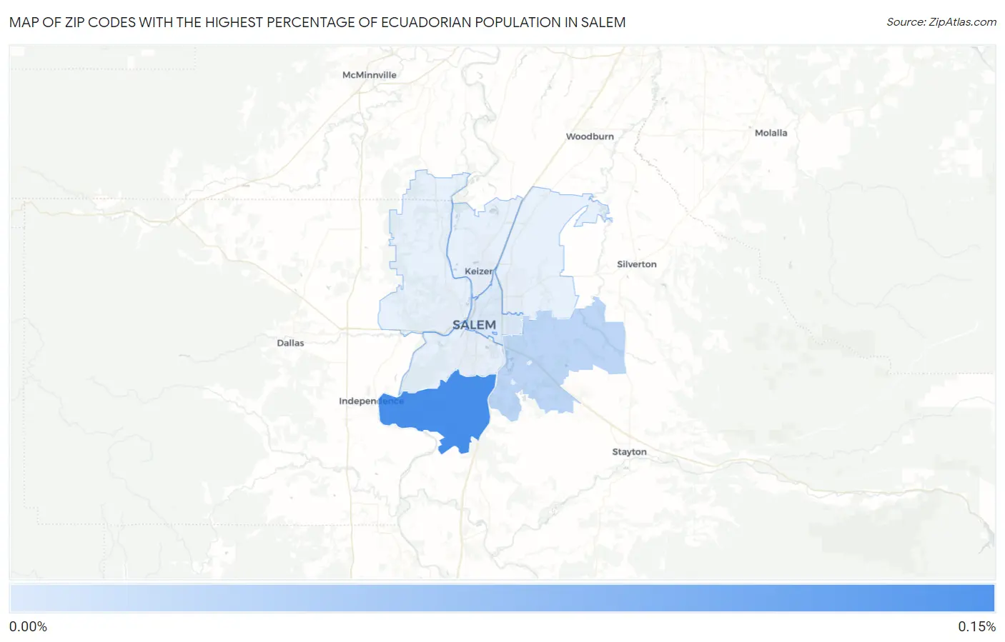 Zip Codes with the Highest Percentage of Ecuadorian Population in Salem Map