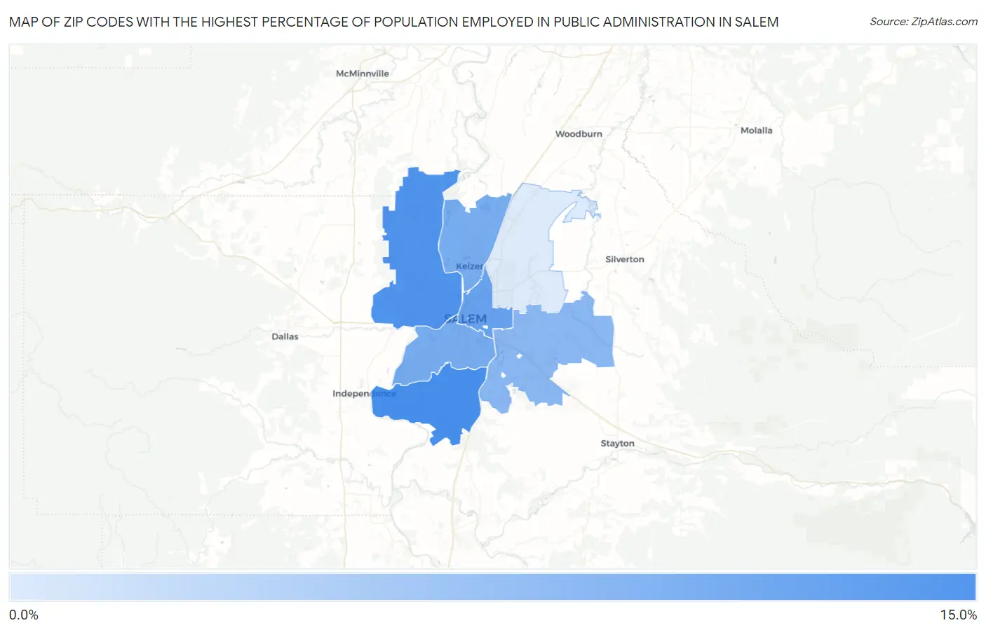 Zip Codes with the Highest Percentage of Population Employed in Public Administration in Salem Map