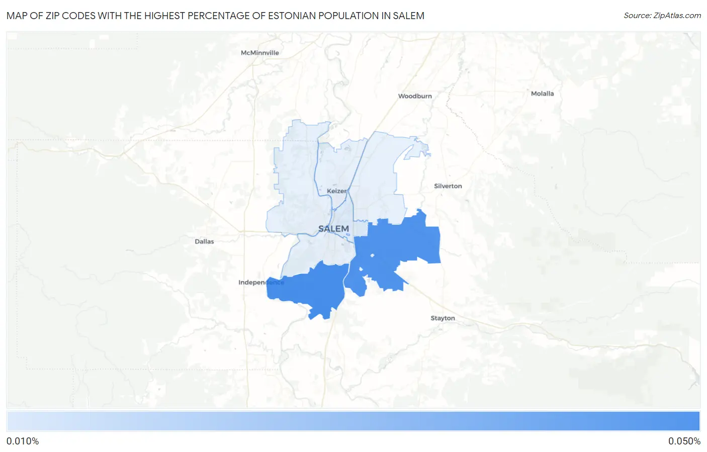Zip Codes with the Highest Percentage of Estonian Population in Salem Map