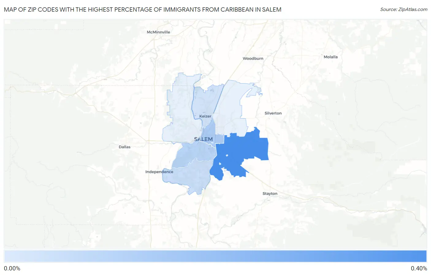 Zip Codes with the Highest Percentage of Immigrants from Caribbean in Salem Map