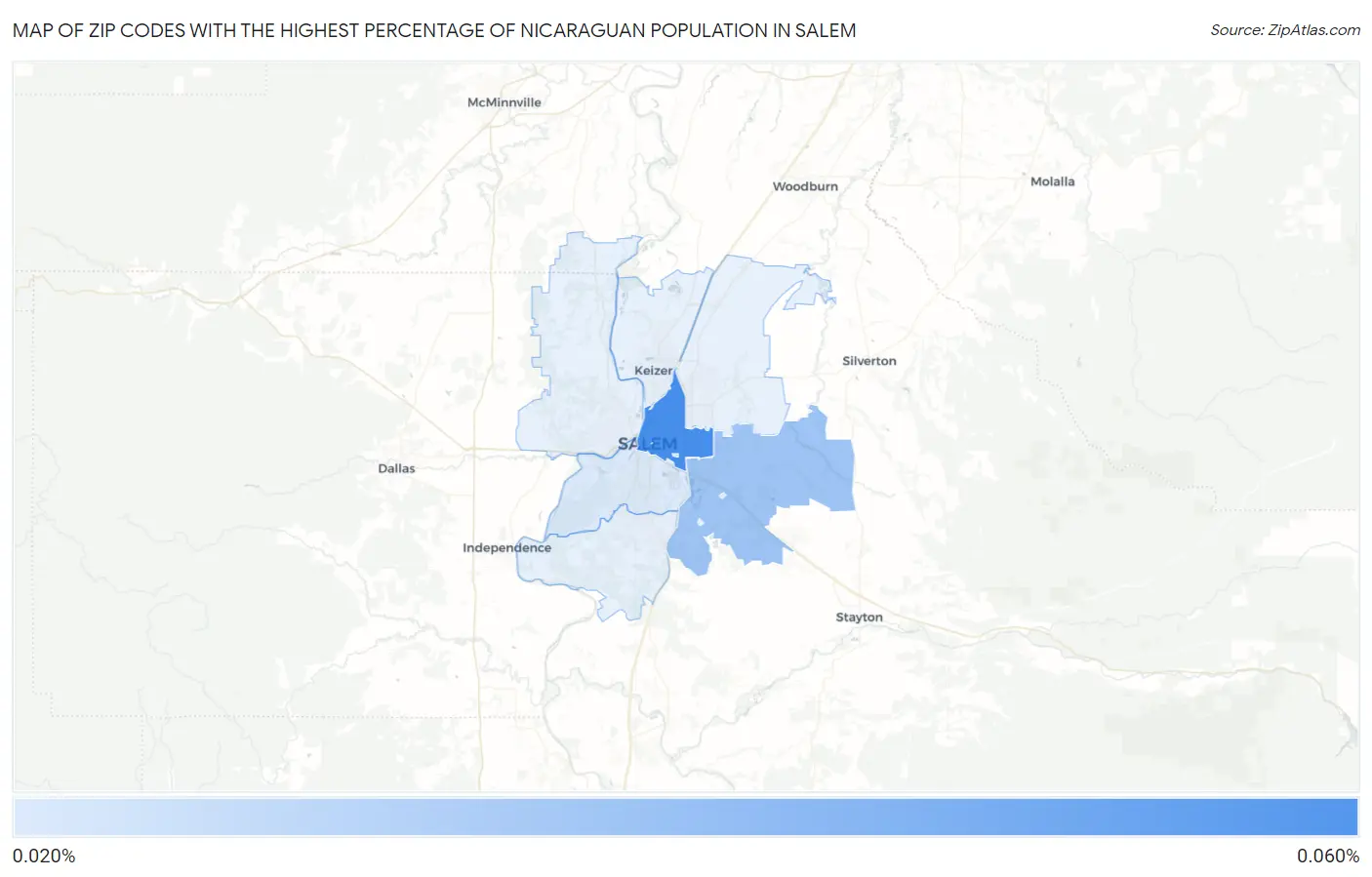 Zip Codes with the Highest Percentage of Nicaraguan Population in Salem Map