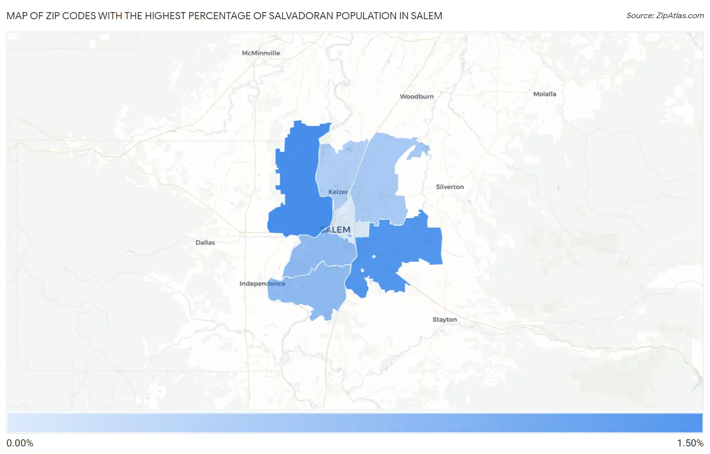 Zip Codes with the Highest Percentage of Salvadoran Population in Salem Map