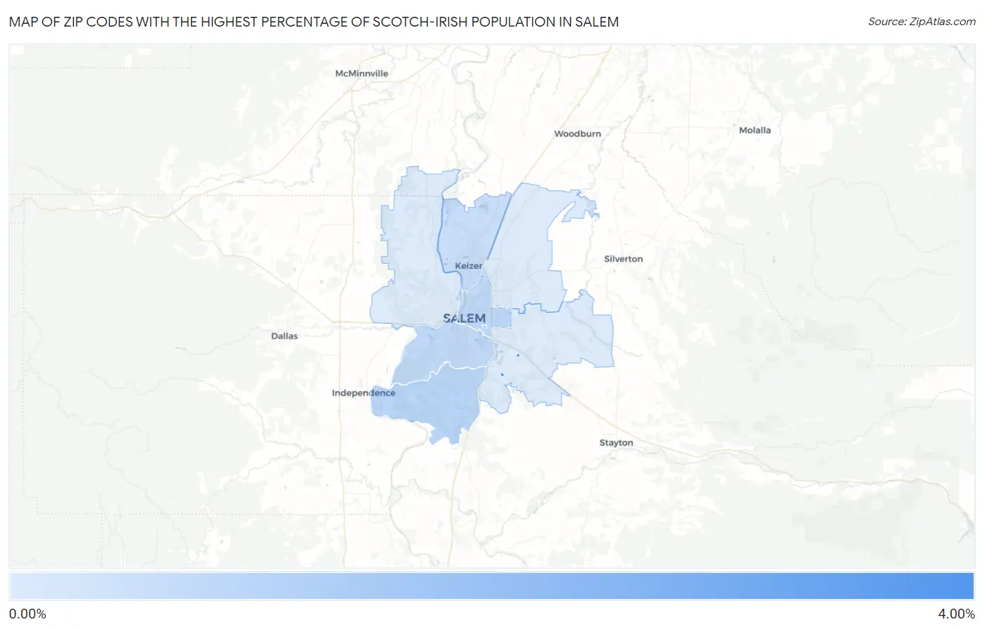 Zip Codes with the Highest Percentage of Scotch-Irish Population in Salem Map