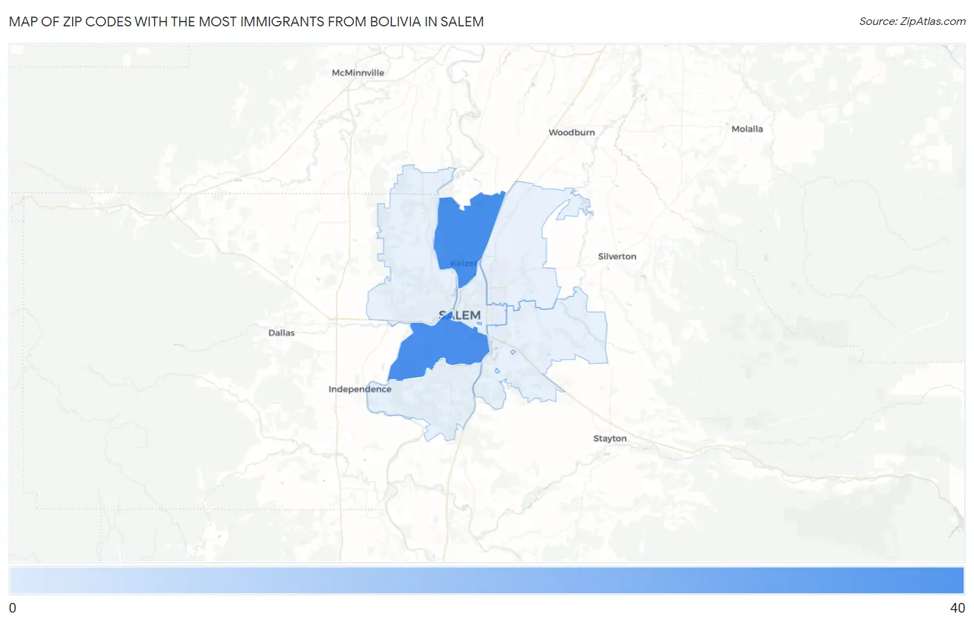 Zip Codes with the Most Immigrants from Bolivia in Salem Map