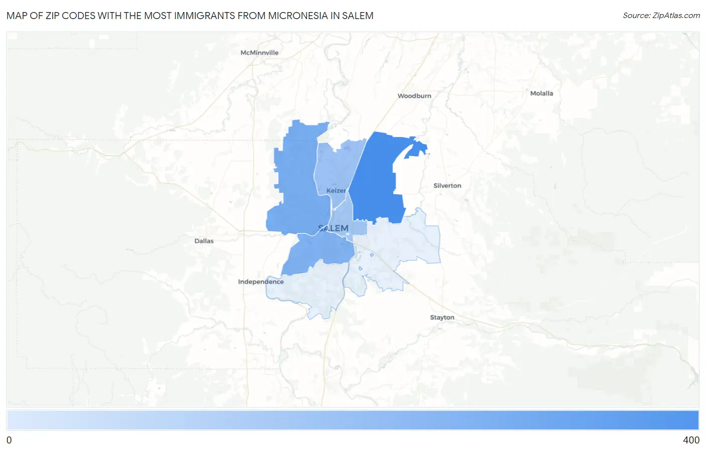 Zip Codes with the Most Immigrants from Micronesia in Salem Map