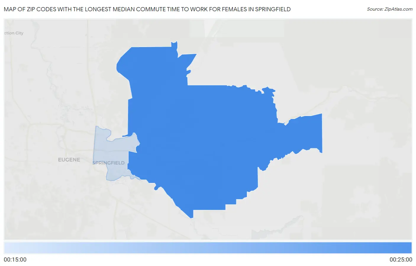 Zip Codes with the Longest Median Commute Time to Work for Females in Springfield Map