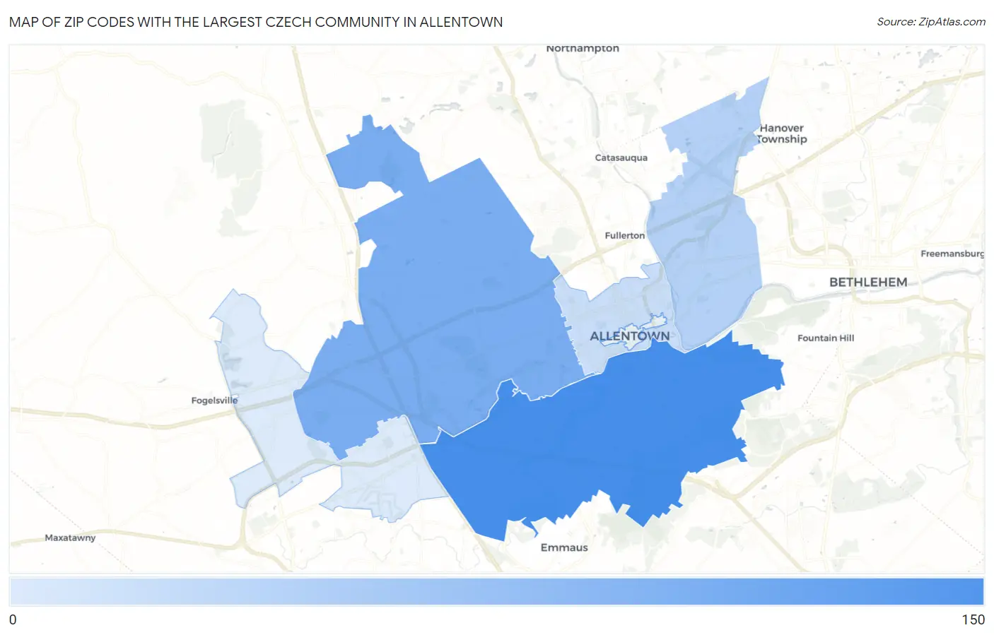 Zip Codes with the Largest Czech Community in Allentown Map