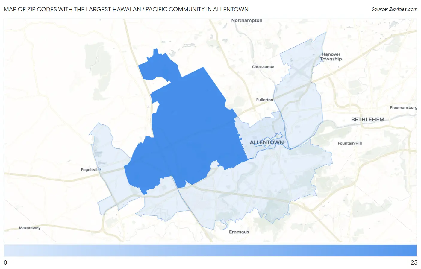 Zip Codes with the Largest Hawaiian / Pacific Community in Allentown Map