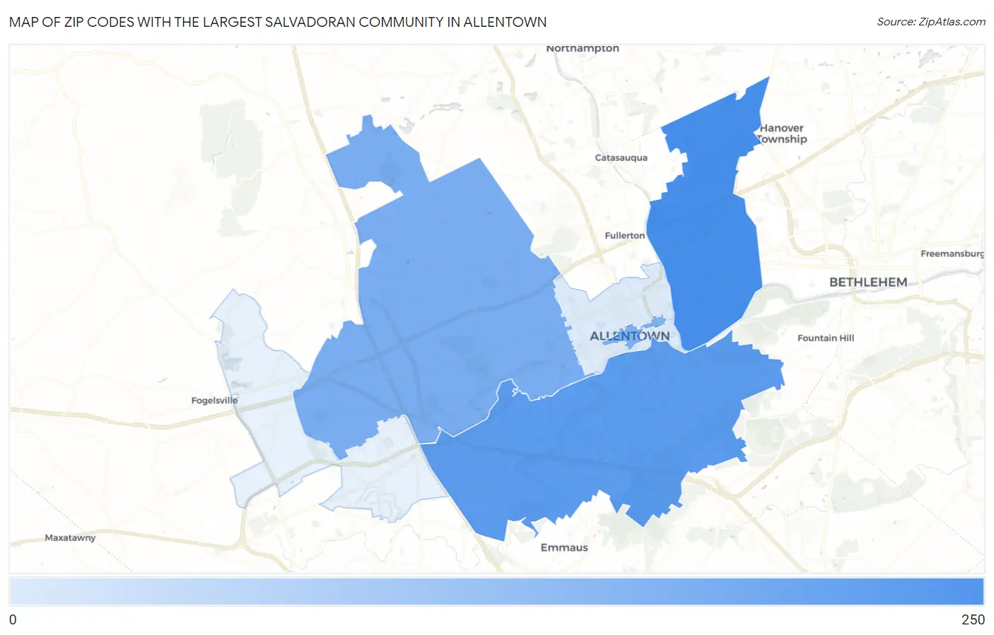 Zip Codes with the Largest Salvadoran Community in Allentown Map