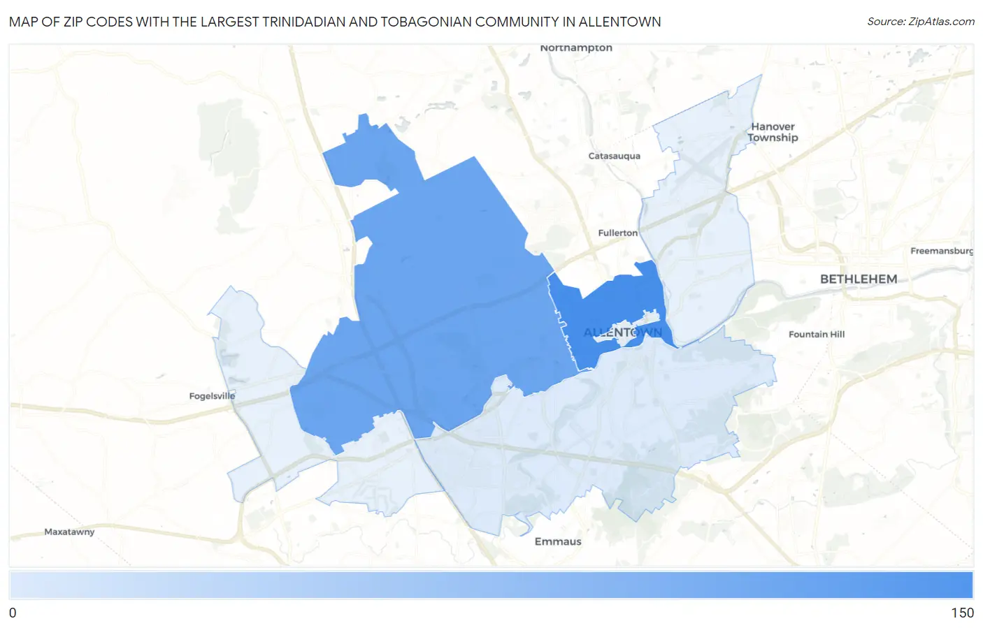 Zip Codes with the Largest Trinidadian and Tobagonian Community in Allentown Map