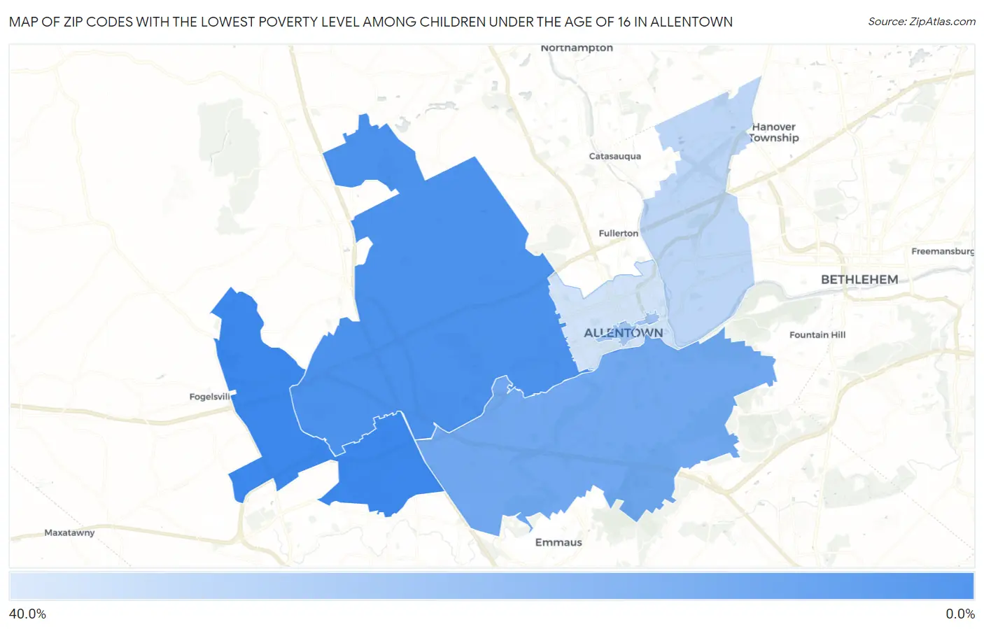 Zip Codes with the Lowest Poverty Level Among Children Under the Age of 16 in Allentown Map
