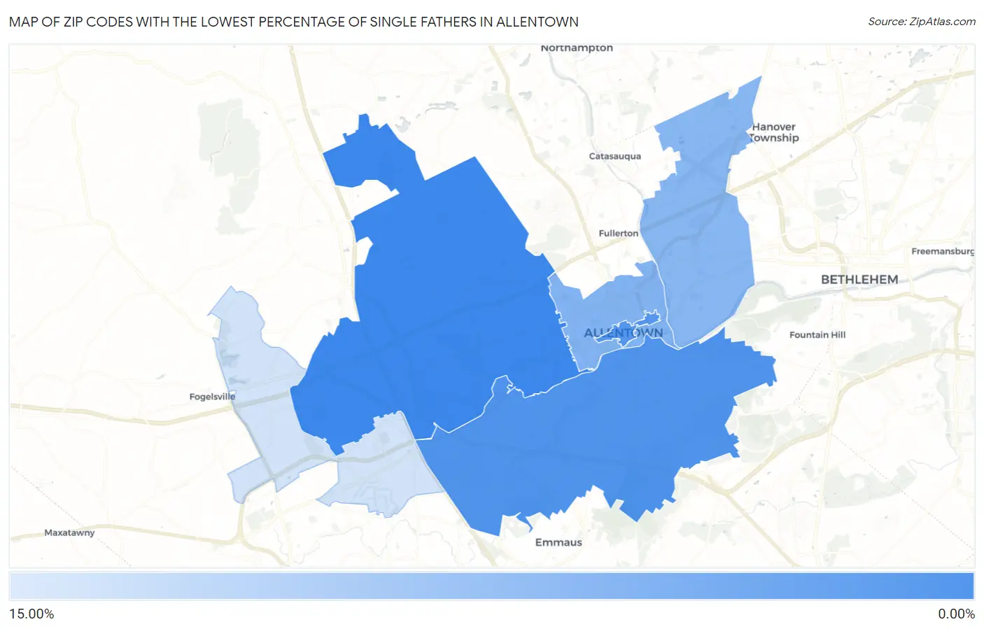 Zip Codes with the Lowest Percentage of Single Fathers in Allentown Map