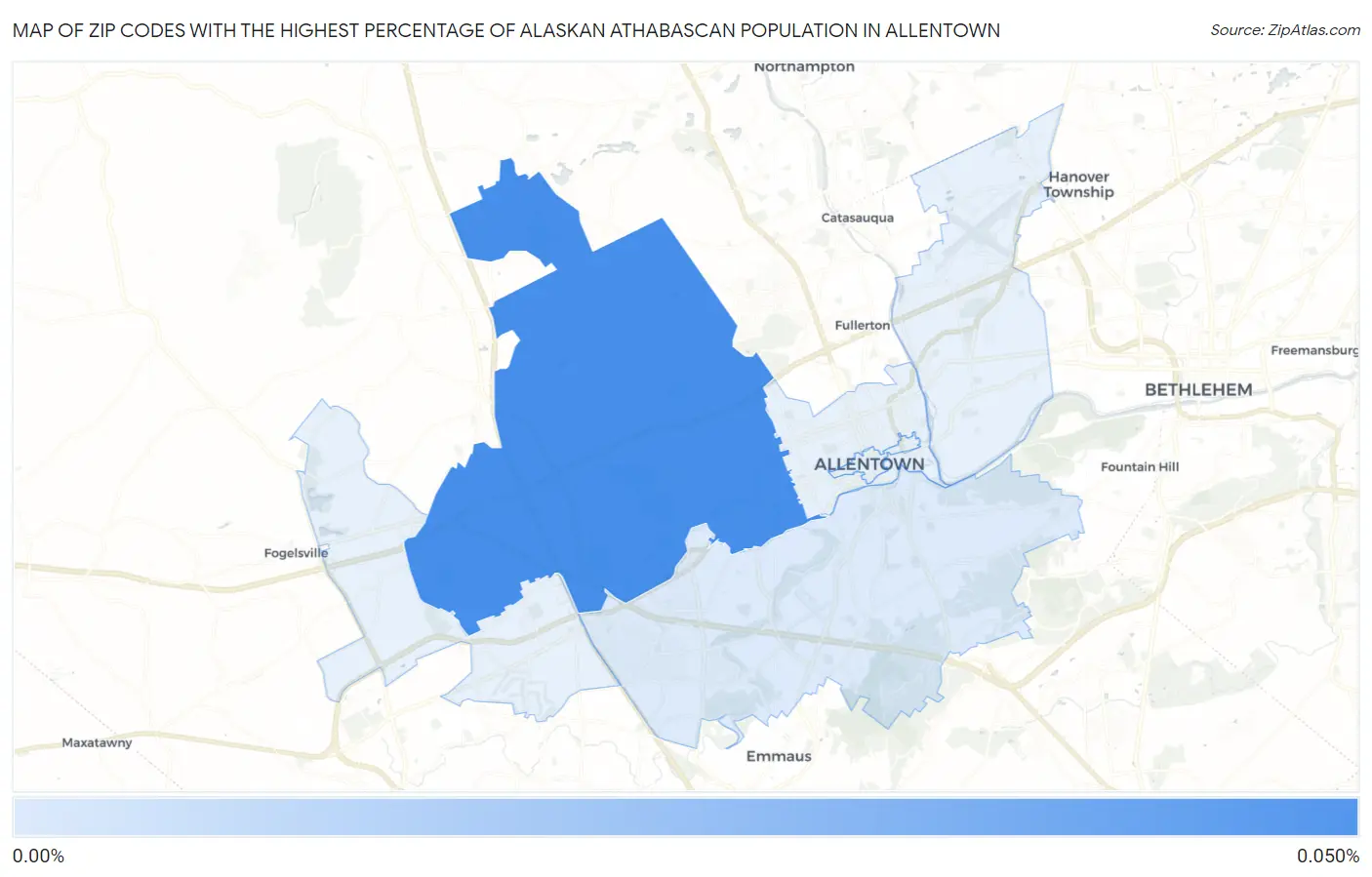 Zip Codes with the Highest Percentage of Alaskan Athabascan Population in Allentown Map