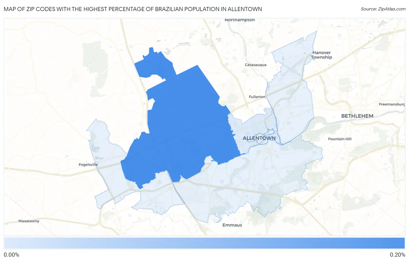 Zip Codes with the Highest Percentage of Brazilian Population in Allentown Map