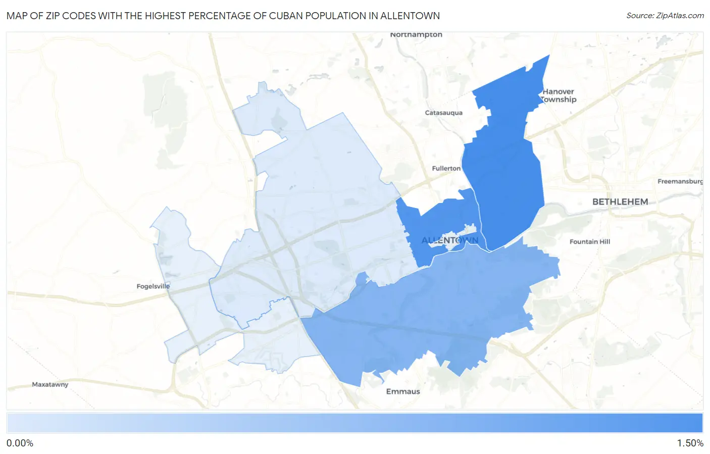 Zip Codes with the Highest Percentage of Cuban Population in Allentown Map