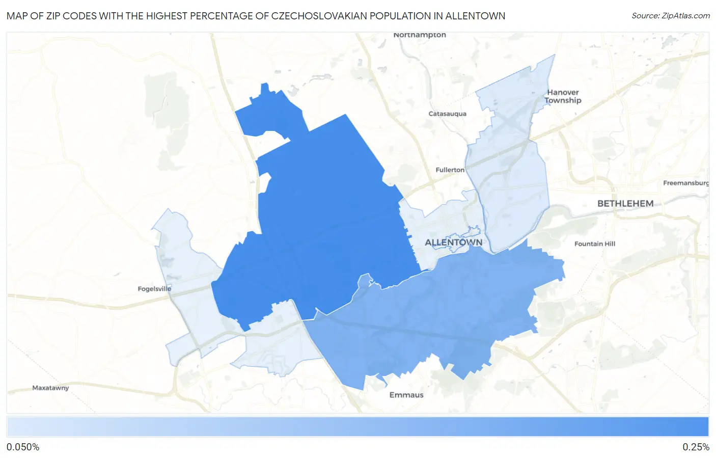 Zip Codes with the Highest Percentage of Czechoslovakian Population in Allentown Map