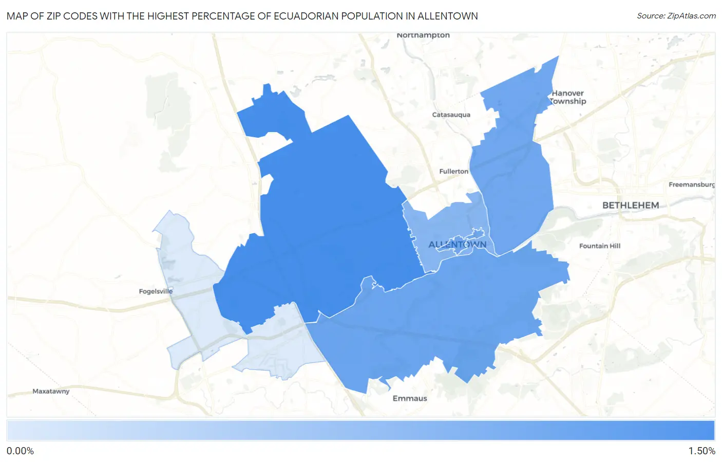 Zip Codes with the Highest Percentage of Ecuadorian Population in Allentown Map