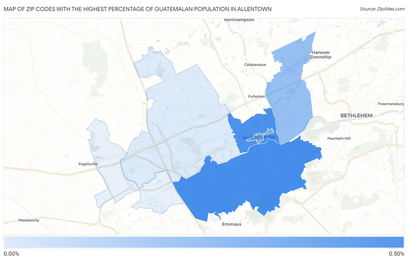 Zip Codes with the Highest Percentage of Guatemalan Population in Allentown Map