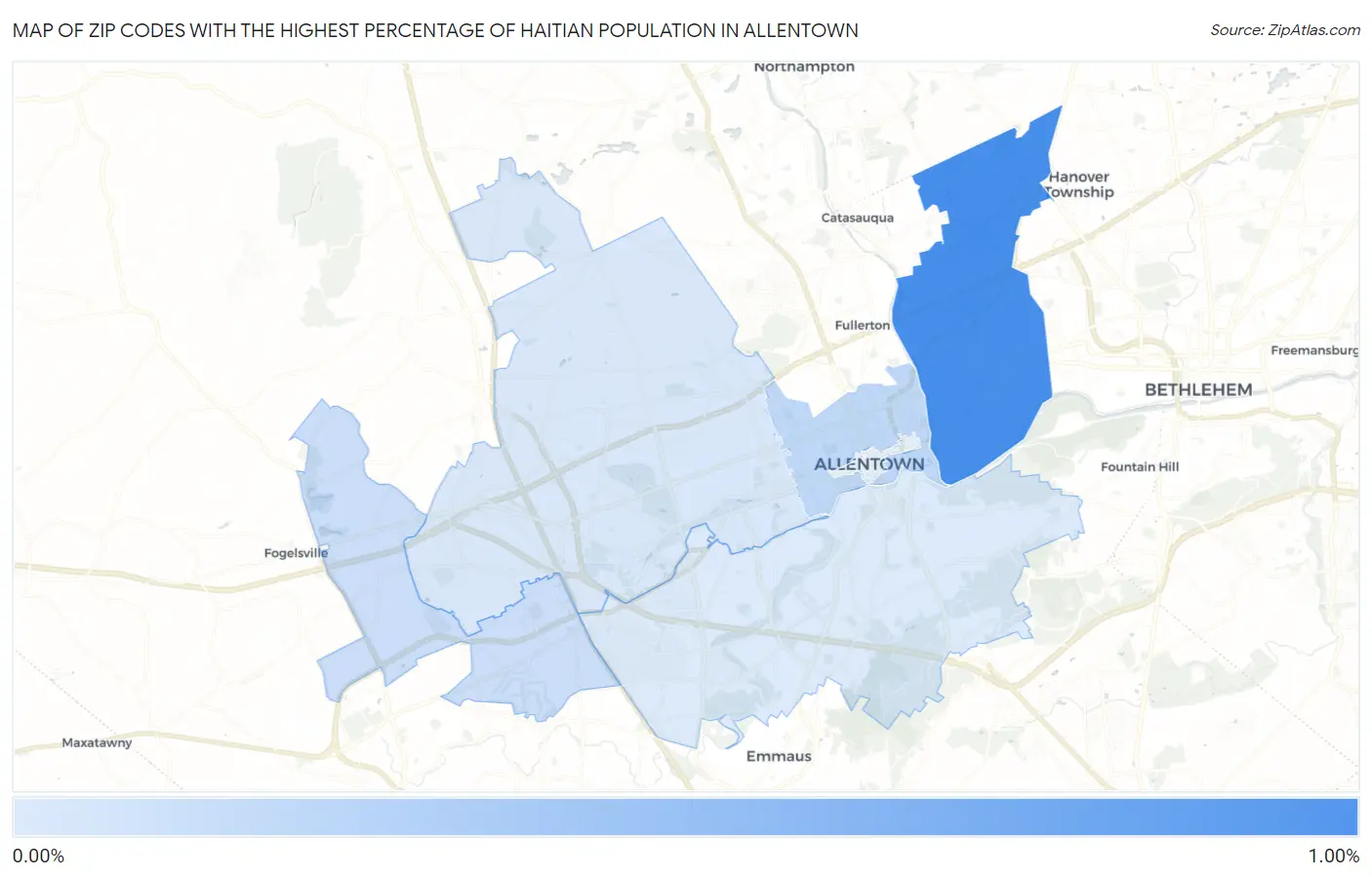 Zip Codes with the Highest Percentage of Haitian Population in Allentown Map