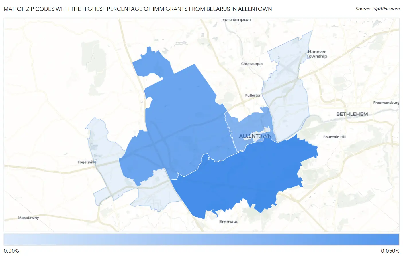 Zip Codes with the Highest Percentage of Immigrants from Belarus in Allentown Map