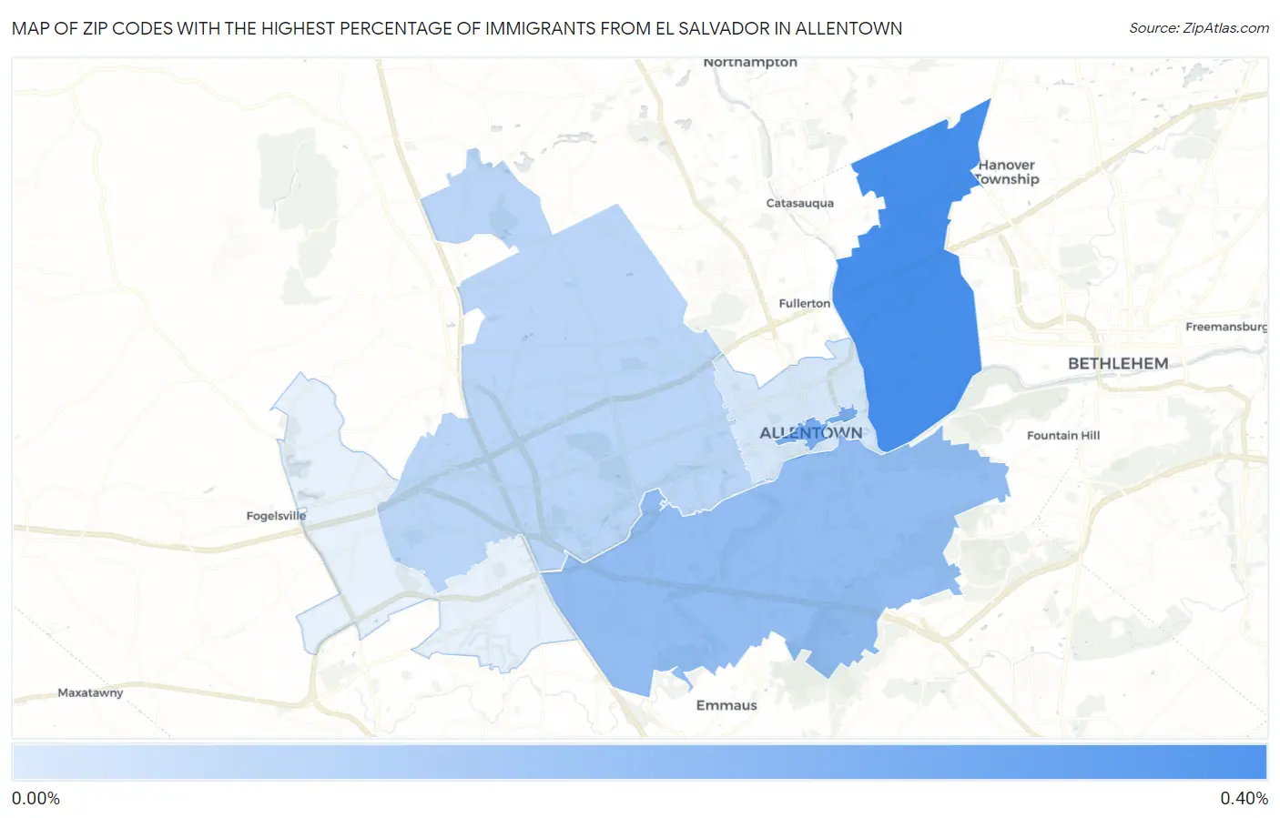 Zip Codes with the Highest Percentage of Immigrants from El Salvador in Allentown Map