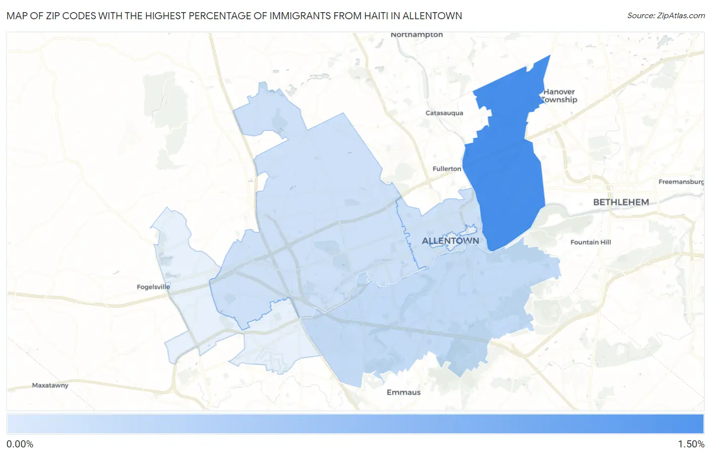 Zip Codes with the Highest Percentage of Immigrants from Haiti in Allentown Map