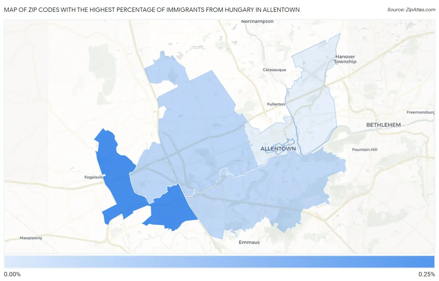 Zip Codes with the Highest Percentage of Immigrants from Hungary in Allentown Map