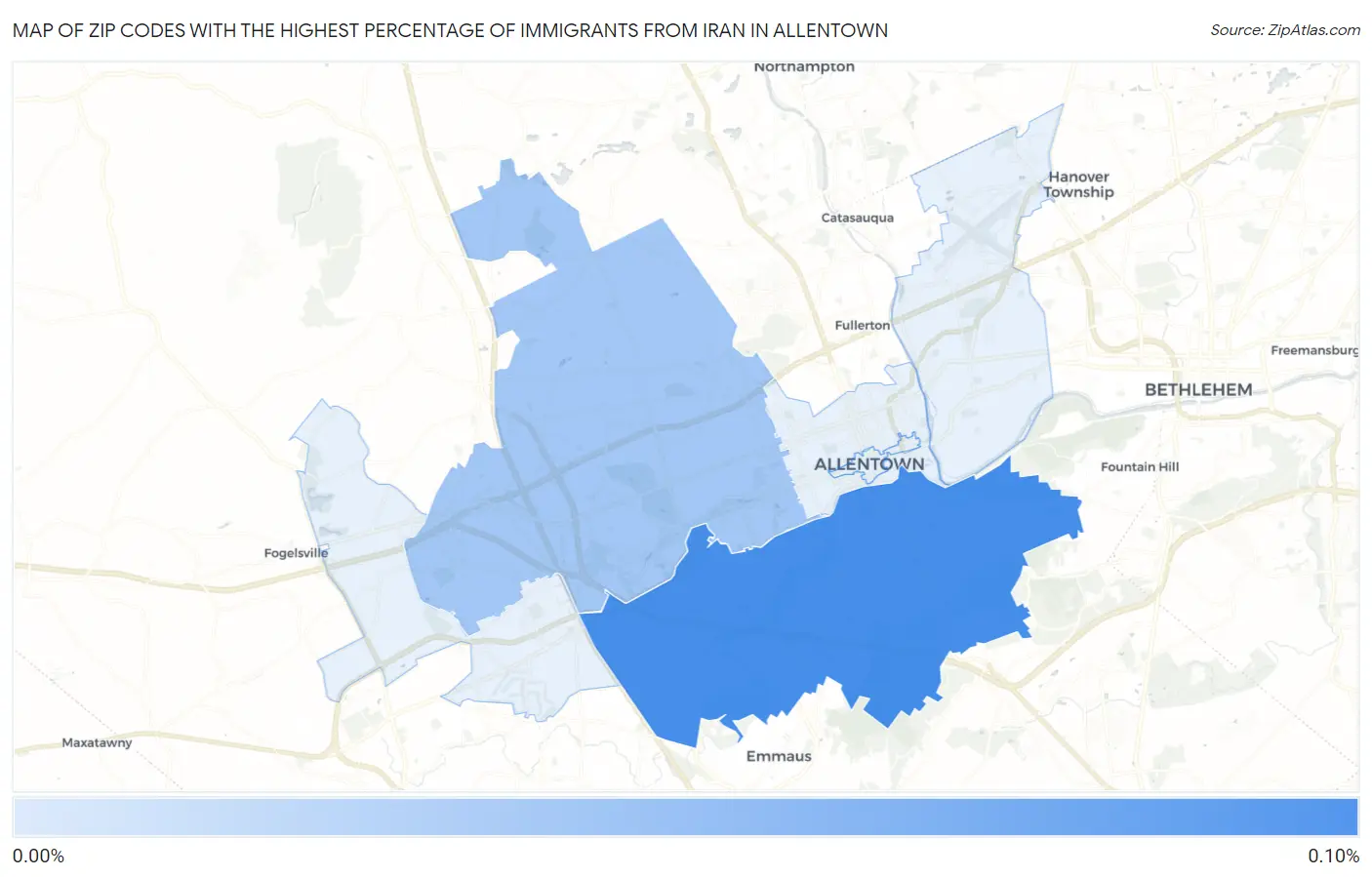 Zip Codes with the Highest Percentage of Immigrants from Iran in Allentown Map