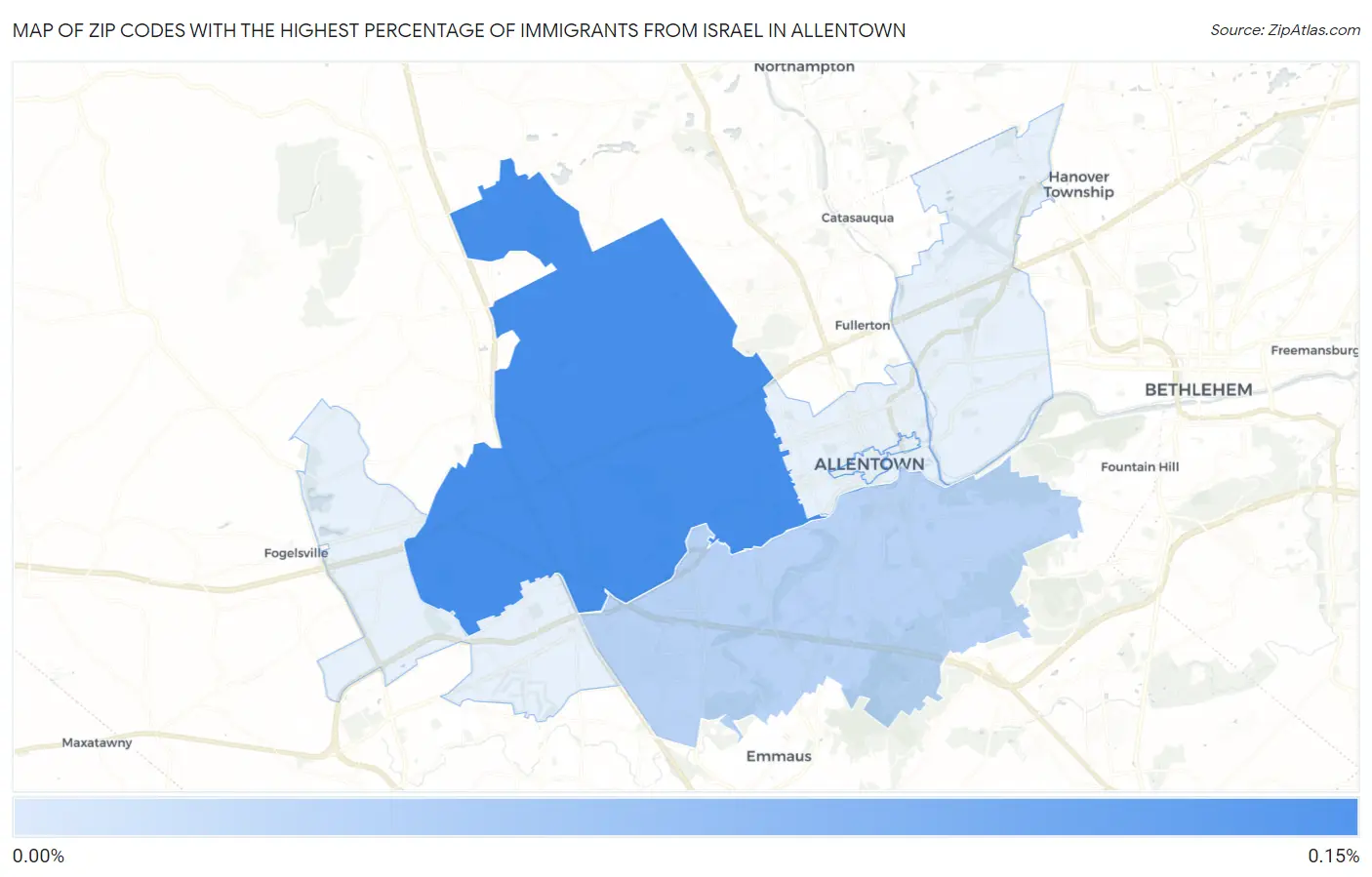 Zip Codes with the Highest Percentage of Immigrants from Israel in Allentown Map