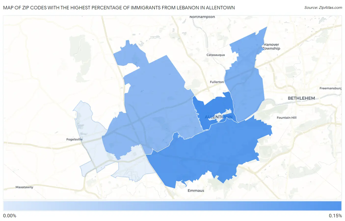 Zip Codes with the Highest Percentage of Immigrants from Lebanon in Allentown Map